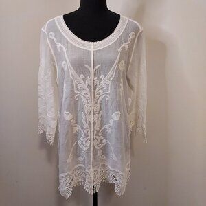 Chico's Artisanal Embroidery 3/4 Sleeve Pullover Tunic